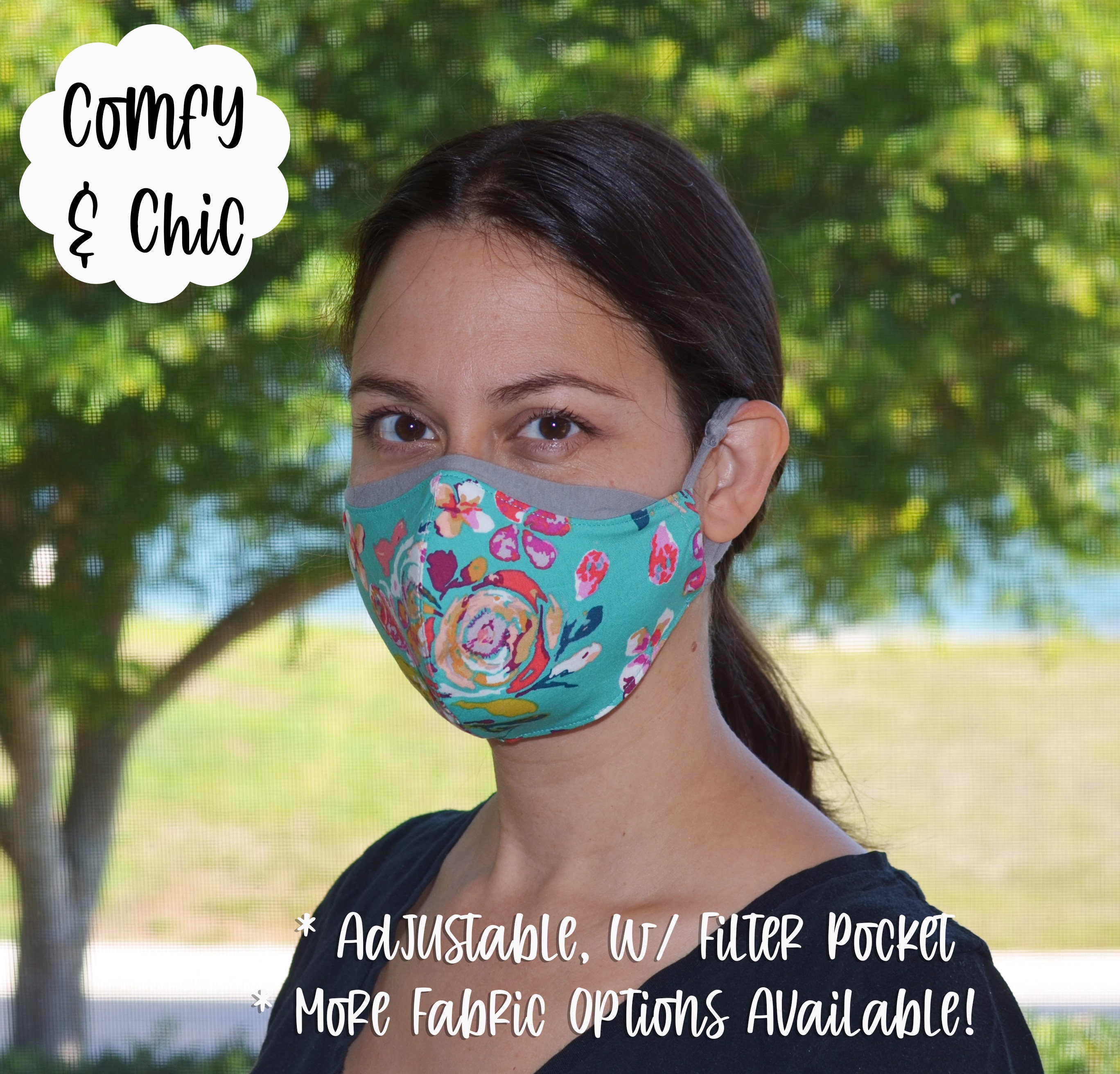 Floral Fabric Face Mask Fitted Style Filter Pocket Etsy