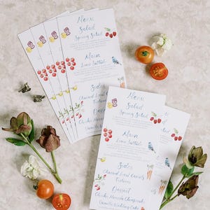 Custom Menus with Calligraphy and Watercolor Illustrations