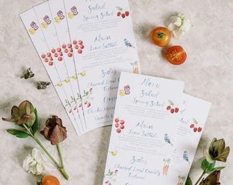Custom Menus with Calligraphy and Watercolor Illustrations