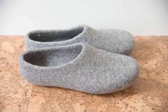 Women S Natural Wool Felt Slippers High Back Grey Etsy
