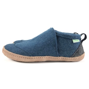 Men's Wool Felt Slippers with Leather Soles - Heathered Navy Tengries