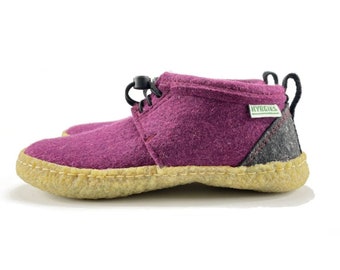 Kid's Wool Outdoor Slipper with Rubber Sole - Magenta