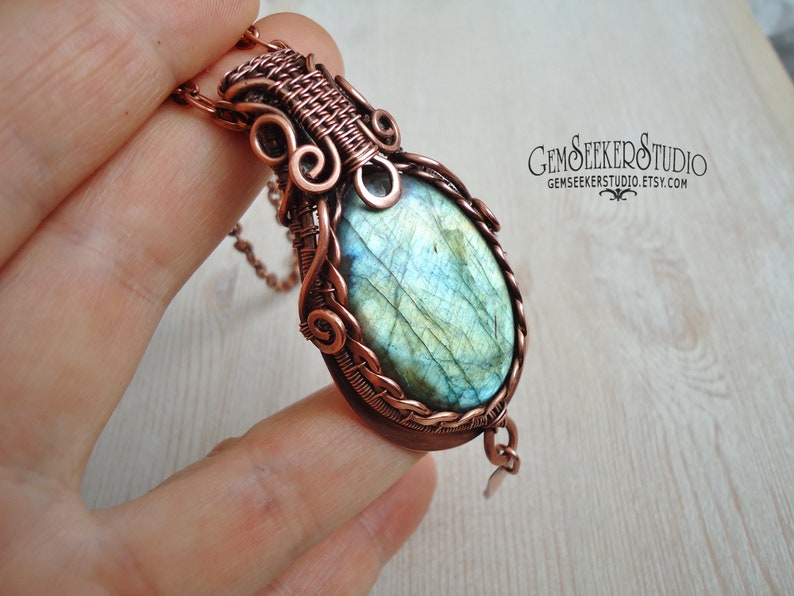 Blue Labradorite pendant Wire wrap jewelry Copper jewelry Labradorite necklace Heady pendant Pendant Wire wrap men pendant Men jewelry