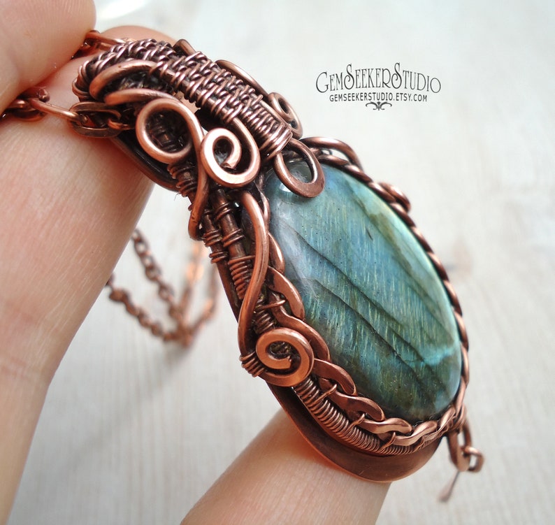 Blue Labradorite pendant Wire wrap jewelry Copper jewelry Labradorite necklace Heady pendant Pendant Wire wrap men pendant Men jewelry