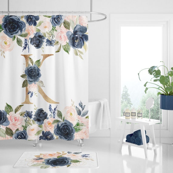 Pink and 2024 navy shower curtain