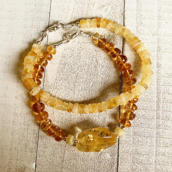 CITRINE Bracelet, Large Chunky Citrine Focal Bead, Citrine Rondelles, Sold as Set or Separate, Sterling Silver, Boho