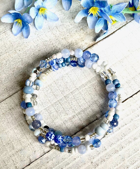 Blue Lace Agate Beaded Bracelet