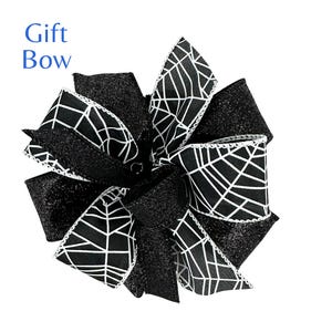 Halloween Cobwebs Bow For Wreath Lantern Sign • Spooky 6&quot; Or 8&quot; Fall Bow  • Black And White Gift Topper • Seasonal Indoor Outdoor Decor