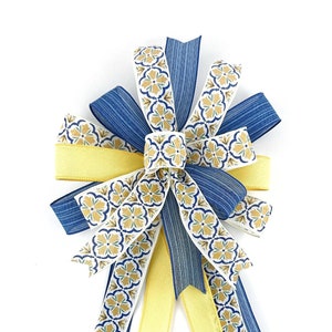 Lazo azul y amarillo para coronas, faroles, carteles o buzones • Lazo de primavera y verano para adorno o accesorio de corona