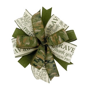 Army Appreciation Themed Bow • Green Army And Camouflage Bow For Wreath Lantern Sign • Military And Veteran Decorative Bow • Army Gift Bow