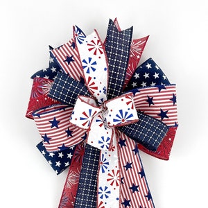 Red White Blue Bow For Wreath Lantern Or Sign • Patriotic Wreath Embellishment Or Accent • Patriotic Bow For Front Door • Americana Bow