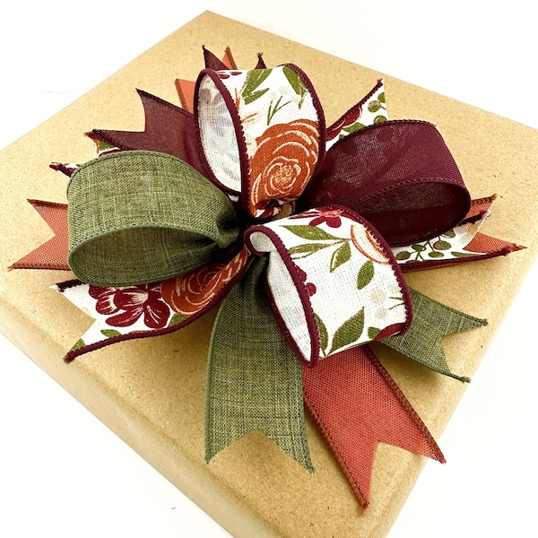 Fall Floral Bow For Signs Or Gifts Or Small Wreaths And Lanterns • Fall Gift Topper And Gift Basket Bow And Gift Wrapping Supplies