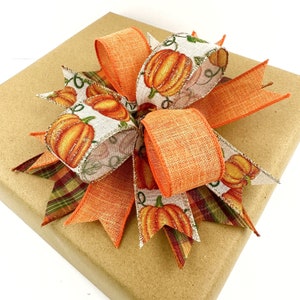 Fall Pumpkin Bow For Gifts Or Signs Or Small Wreaths And Lanterns • Fall Gift Topper And Gift Basket Bow And Gift Wrapping Supplies