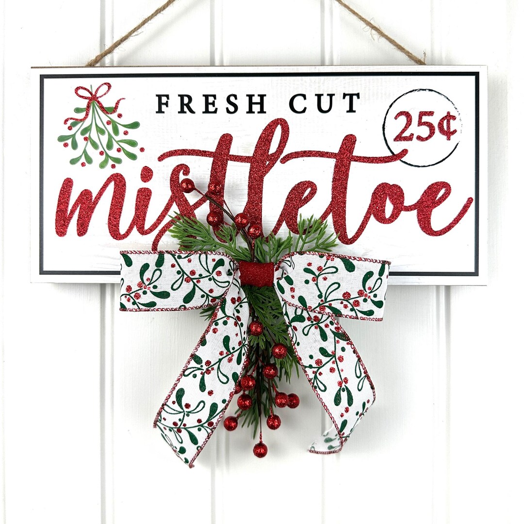 Small Wood Mistletoe Christmas Sign for Door, Wall, and Holiday Gift ...