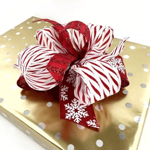 Red And White Christmas Gift Bow, 6 Or 8 Inch Christmas Bow For Small Wreaths Or Signs Or Lanterns, Gift Basket Bow
