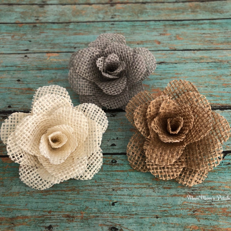 Set of Three Handmade Flowers The Jane Rustic Weddings Burlap Roses