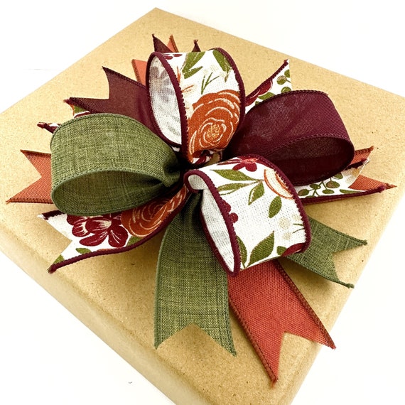 Fall Floral Bow For Signs Or Gifts Or Small Wreaths And Lanterns • Fall Gift Topper And Gift Basket Bow And Gift Wrapping Supplies