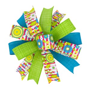 Pre-made Bow For Wreath Or Sign Or Lantern • Spring And Summer Bow For Door Hanger • Decorative Blue And Green Bow