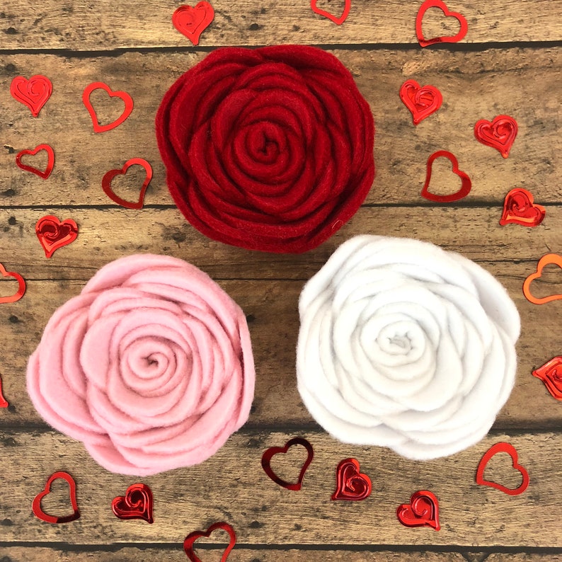 Set of Three Felt Roses for DIY Projects Handcrafted Roses Etsy