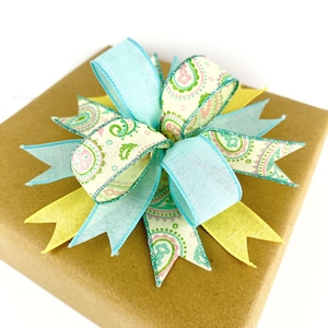 Adorno para regalo con estampado de cachemira amarillo o para envolver regalos • Lazo amarillo para carteles o cestas de regalo o corona pequeña o linterna