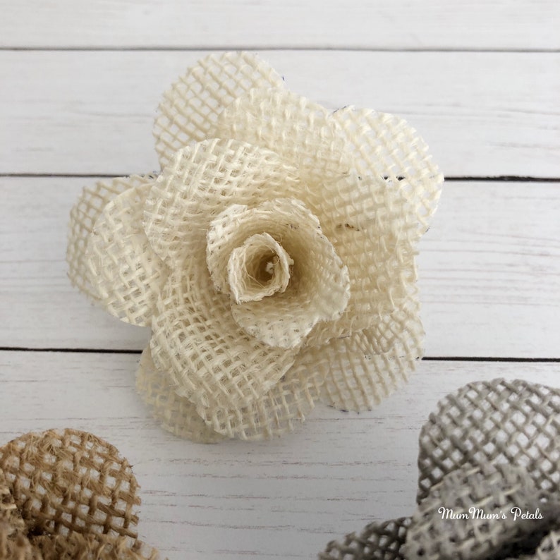 Set of Three Handmade Flowers The Jane Rustic Weddings Burlap Roses