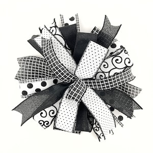 Black And White Bow For Wreath Or Lantern • Decorative Bow • Wreath Embellishment  Accent • Black And White Door Hanger • Outdoor Bow