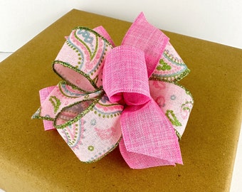 Small Pink Paisley Gift Bow For Gifts And Gift Baskets, Bow For Present And Gift Topper, Bow For Gift Wrapping Supplies And DIY Projects