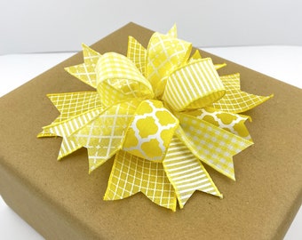 Yellow Gift Topper, Yellow Package Or Present Bow, Gift Basket Bow, Small Wreath Or Small Lantern Bow, Gift Wrapping Supplies