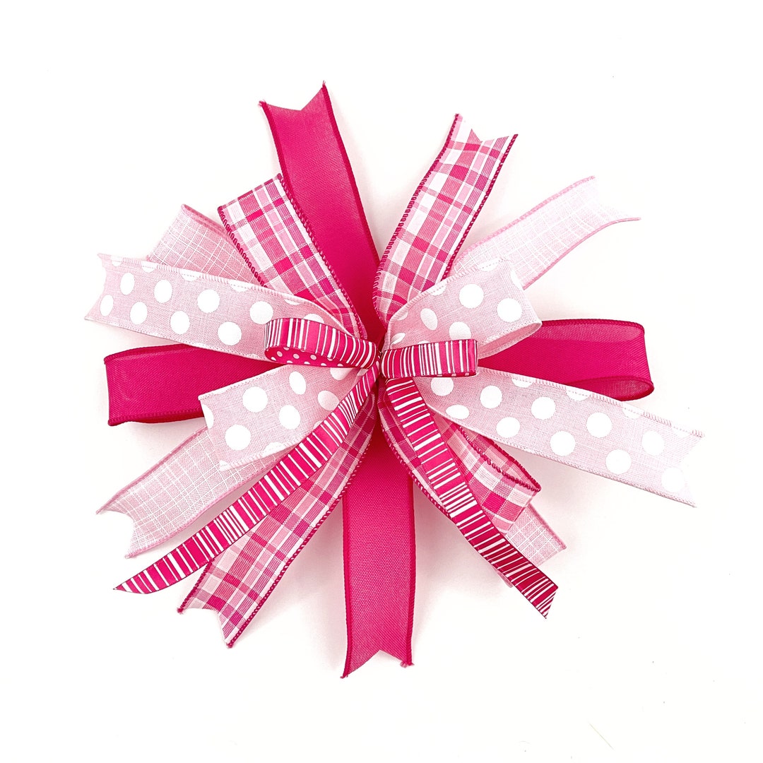 Decorative Pink Wreath Bow, Premade Everyday Bow for Wreaths, Door Hanger, Wreath Accessory