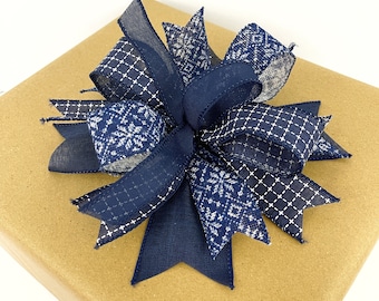 Navy Blue Package Or Present Bow, Blue Gift Topper, Gift Basket Bow, Small Wreath Or Small Lantern Bow, Gift Wrapping Supplies