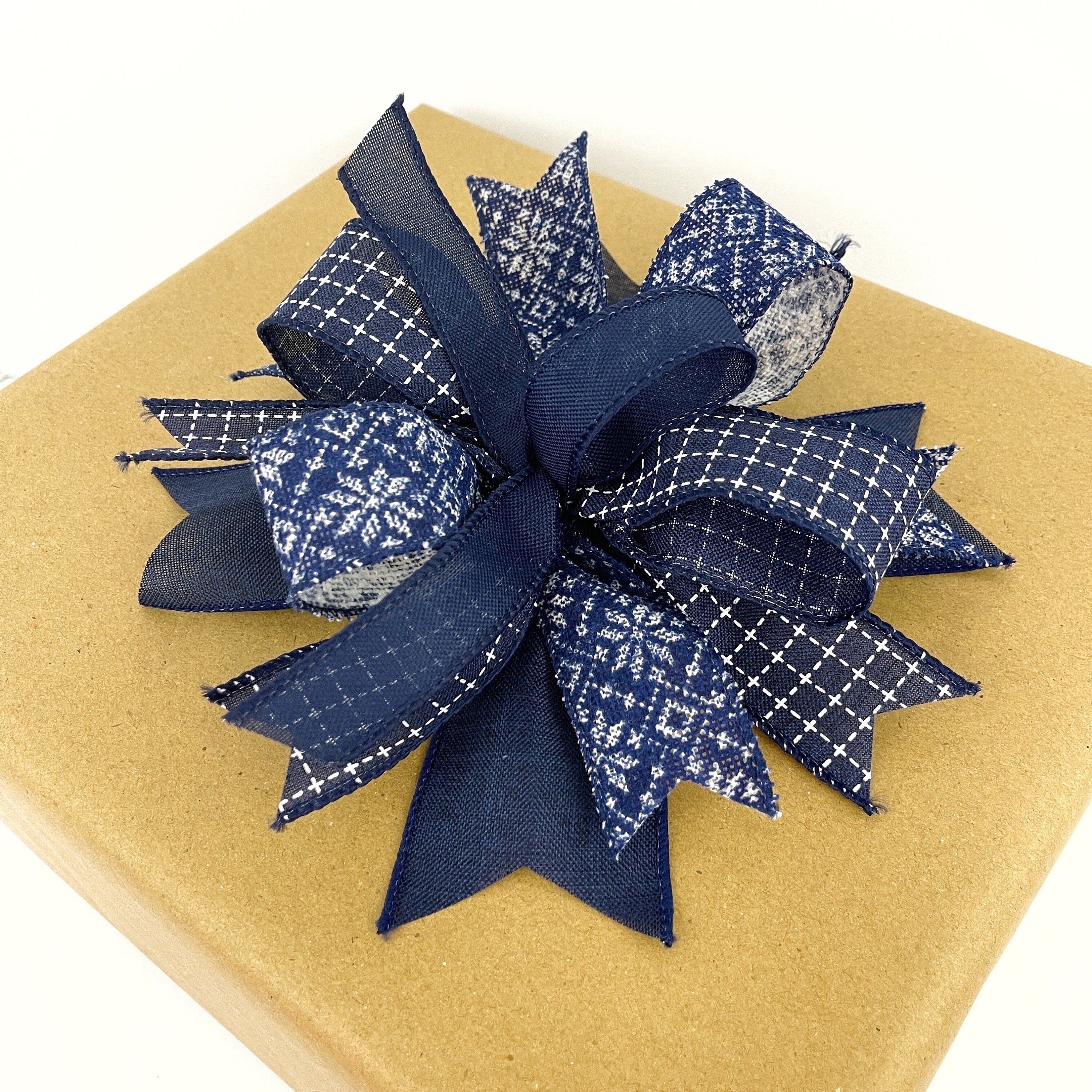 Pre-Tied Navy Blue Satin Bows - 4 1/2 Wide, Set of 12, Wired Craft Ribbon,  Christmas, Veteran's Day, 4th of July, Gift Bows, Gift Basket, Birthday