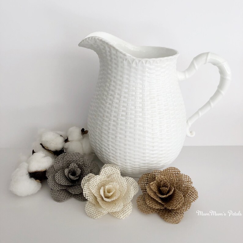 Set of Three Handmade Flowers The Jane Rustic Weddings Burlap Roses