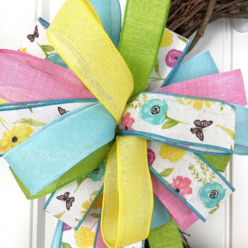 Floral Spring And Summer Bow Colorful Bow Pastel Color Bow Floral Bow For Lamppost Bow For Summer Wreath Nursery Bow