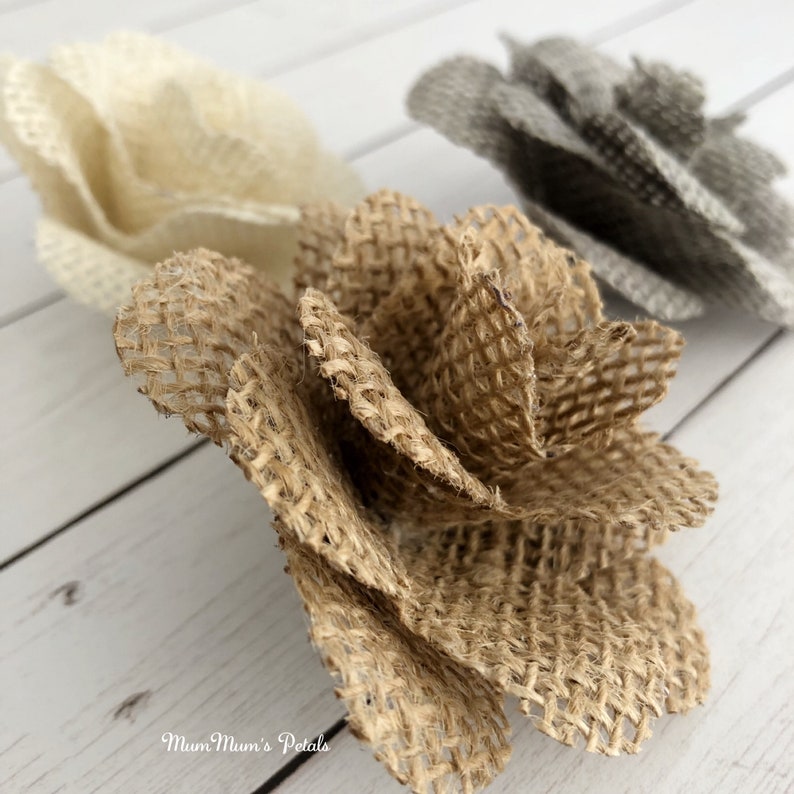 Set of Three Handmade Flowers The Jane Rustic Weddings Burlap Roses
