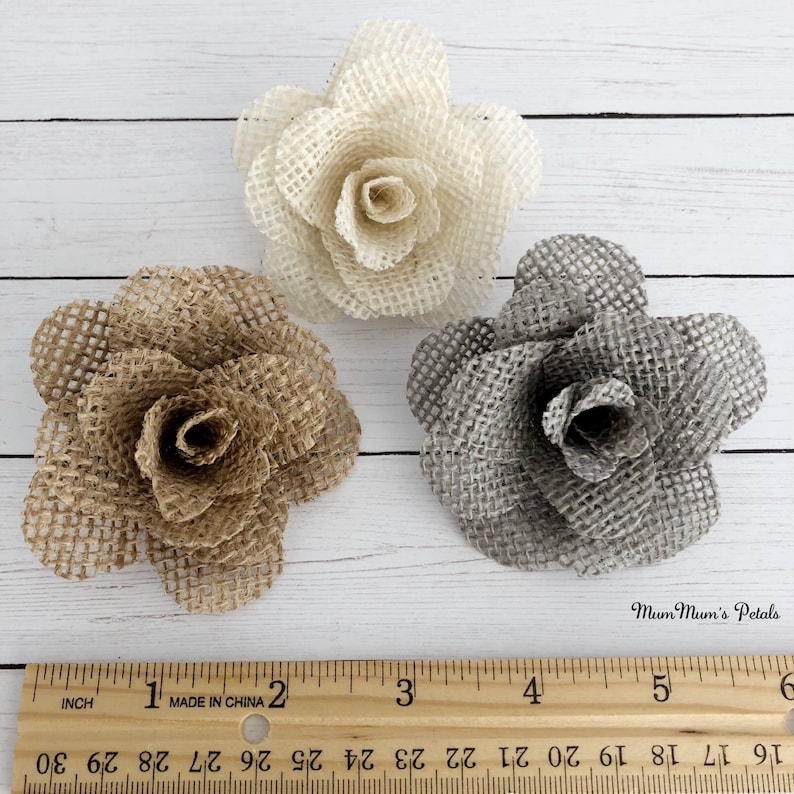 Set of Three Handmade Flowers The Jane Rustic Weddings Burlap Roses