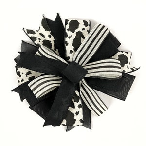 Cow Themed Bow For Wreaths Or Lanterns • Ready Made Black And White Bow • Wreath Accents • Front Door Decor