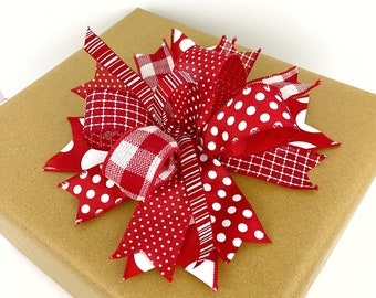 Red Gift Topper, Red Package Or Present Bow, Gift Basket Bow, Small Wreath Or Small Lantern Bow, Gift Wrapping Supplies