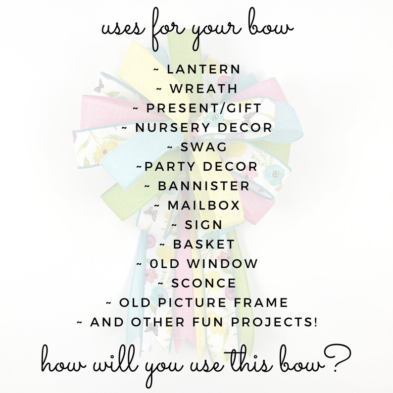 Floral Spring And Summer Bow Colorful Bow Pastel Color Bow Floral Bow For Lamppost Bow For Summer Wreath Nursery Bow