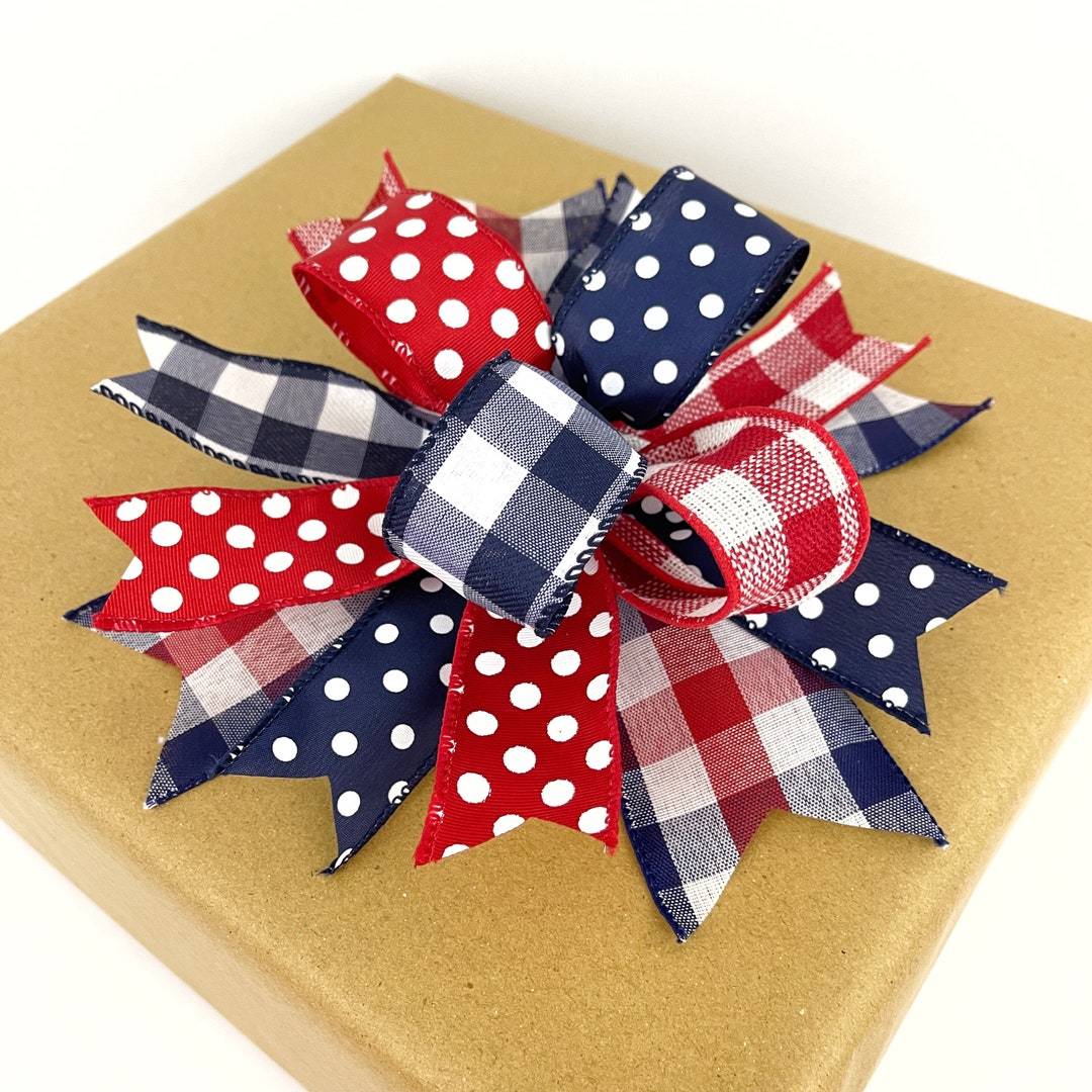 Patriotic Gift or Package Bow, Gift Basket Bow, Red White and Blue Gift