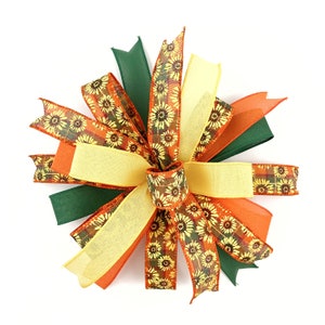 Sunflower Bow For Wreaths Or Lanterns Or Signs • Ready-Made Fall Bow For Wreath Accent For Front Door Hanger • Sunflower Bow For Fall Decor