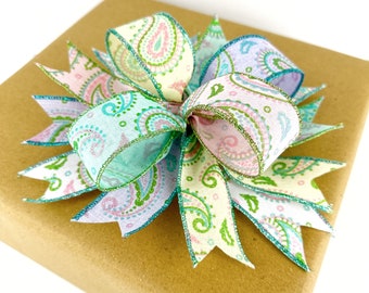 Pastel Paisley Gift Topper Or For Gift Wrapping Supplies, Pastel Colored Bow For Signs Or Gift Basket Or Small Wreath Or Lantern