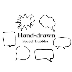 Six phylactères dessinés à la main. Téléchargement instantané PNG de bulles de mots dessinées à la main. Clipart.