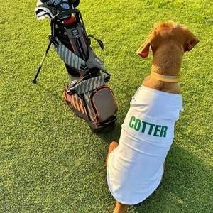 Golf Caddie Bib For Dogs with Name badge on back of caddy bibs White Tiger Woods Green hook and loop Dog Apron Birthday Party Halloween