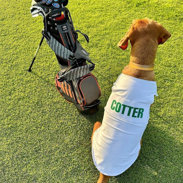 Golf Caddie Bib For DOGS with Name badge on back of caddy bibs White Tiger Woods Green hook and loop Apron Birthday Party Halloween