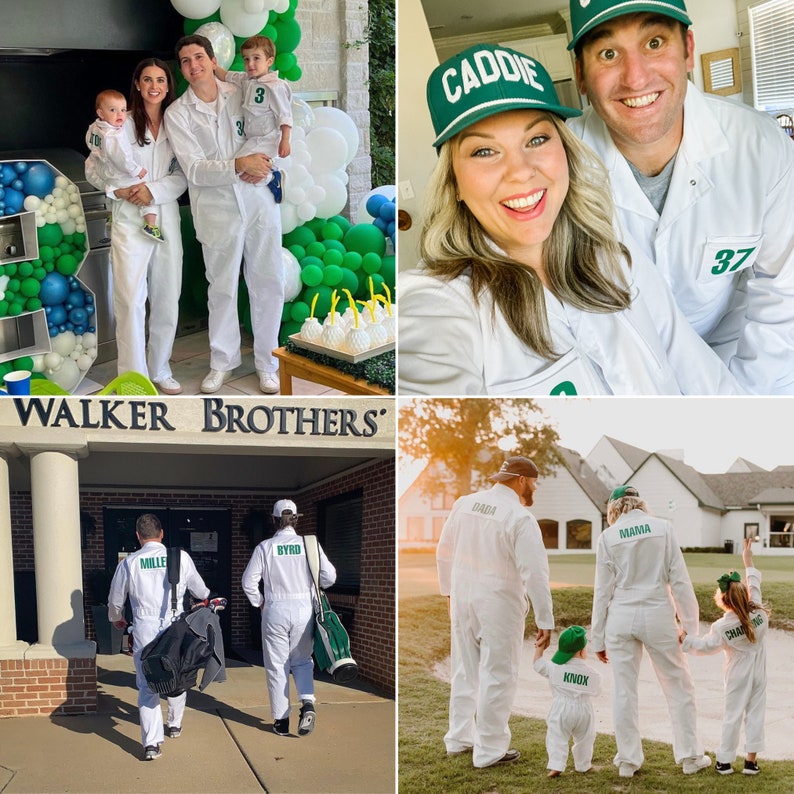 Volwassen witte Caddy uniform overall ketel pak Caddy met aangepaste naam en nummer in groene letters officiële GLOEDNIEUWE PGA Tour Tiger Woods afbeelding 7