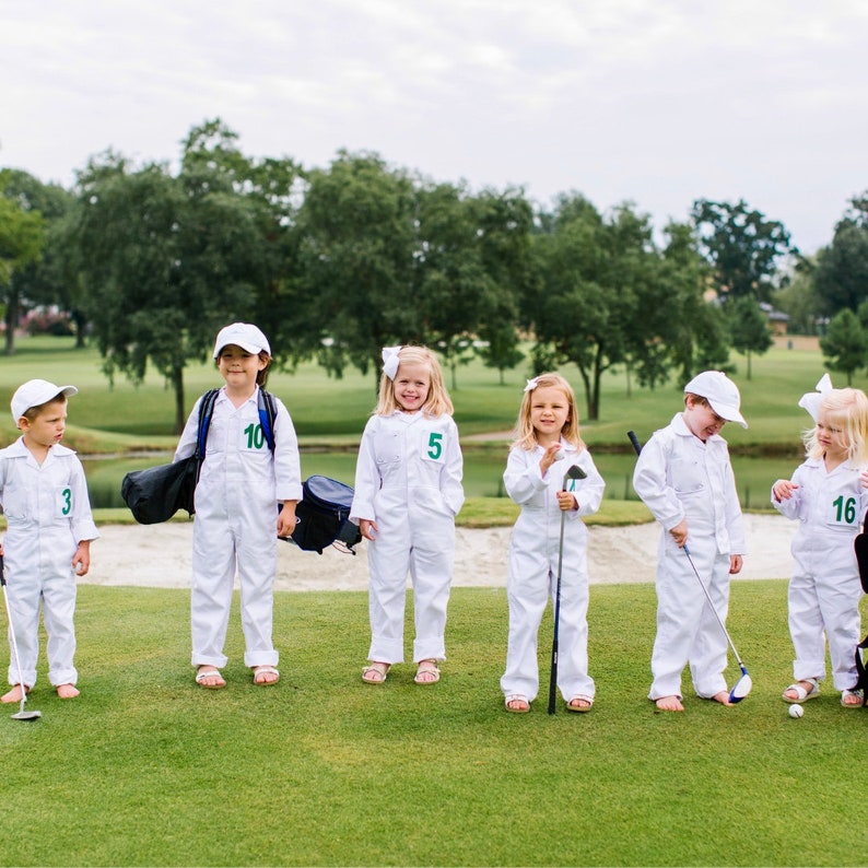 CADDIE UNIFORM CUSTOM Kids Golf Toddler Child Children Coverall Suit Boiler Caddy Halloween Baby Uniform Bib White Custom Name Birthday image 10