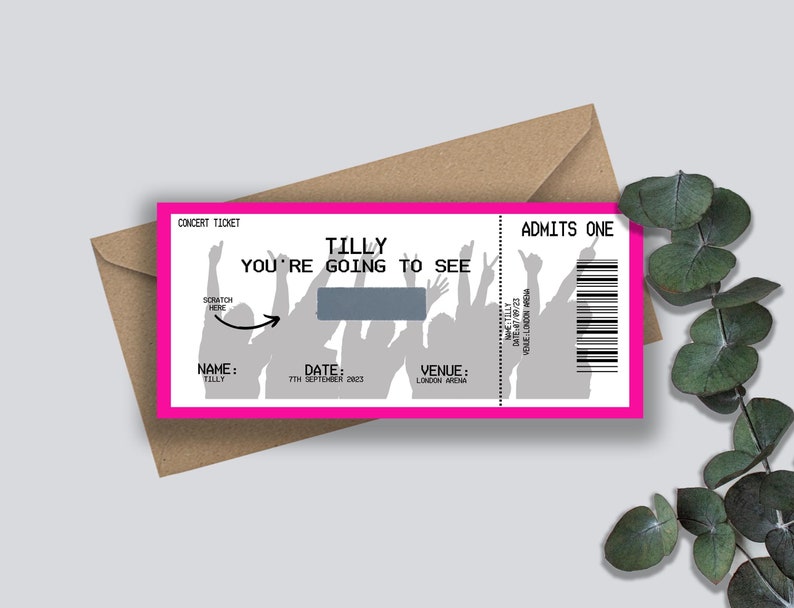 Personalised Surprise Birthday Card Personalised Surprise Concert Tickets Surprise Reveal For Concert Scratch Off Surprise Gig image 1