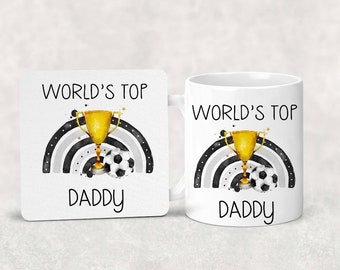 Personalised Dad Mug and Coaster Set, Personalised Dad Football Mug, Grandad Fathers Day Gift, Gift for Dad, Fathers Day