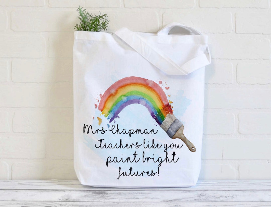 Linen Feel Teacher Tote Bag Teacher Stuff Tote Bag Rainbow - Etsy