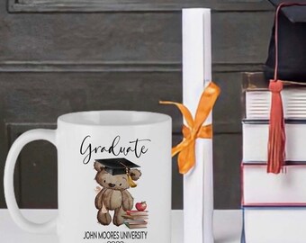 Personalised Teddy graduation mug. graduation mug, personalised graduation. university graduation cup, secondary school graduation
